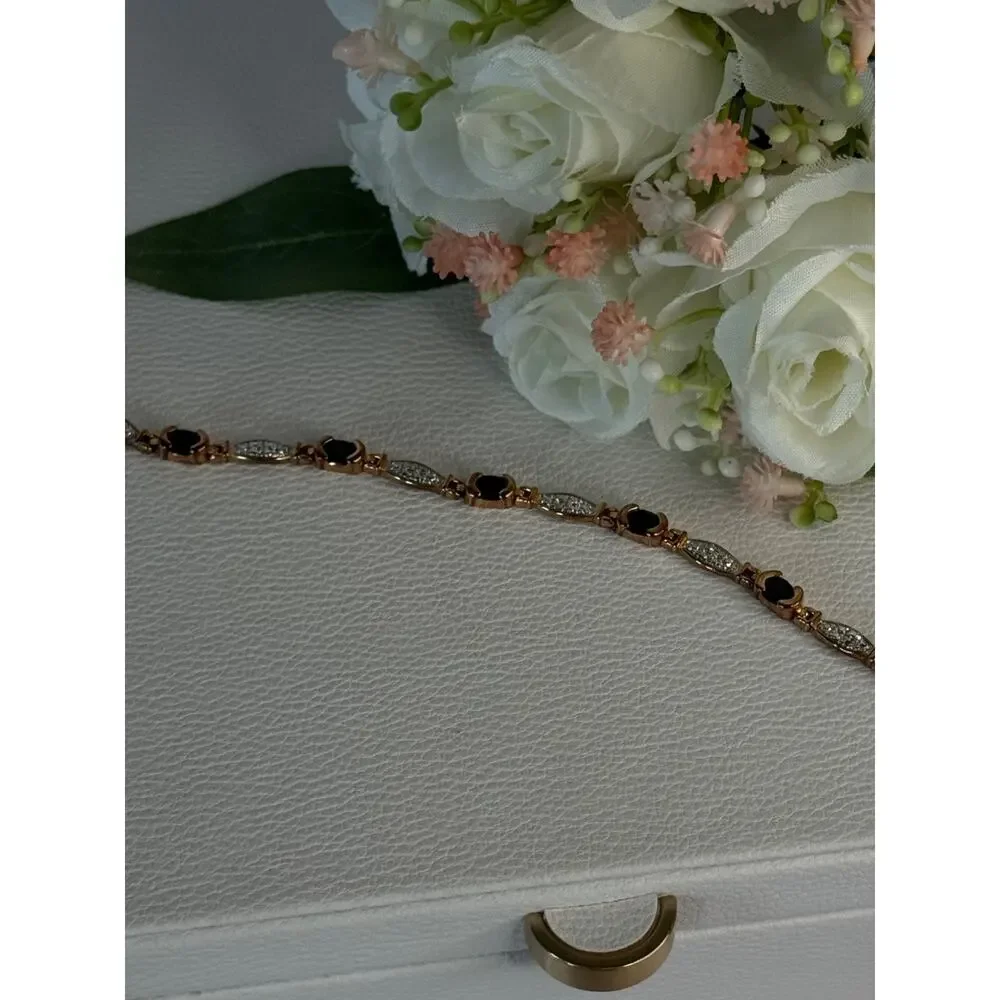 925 Sterling Silver Gold Plated Sapphire Bracelet Length 7.5 Inch